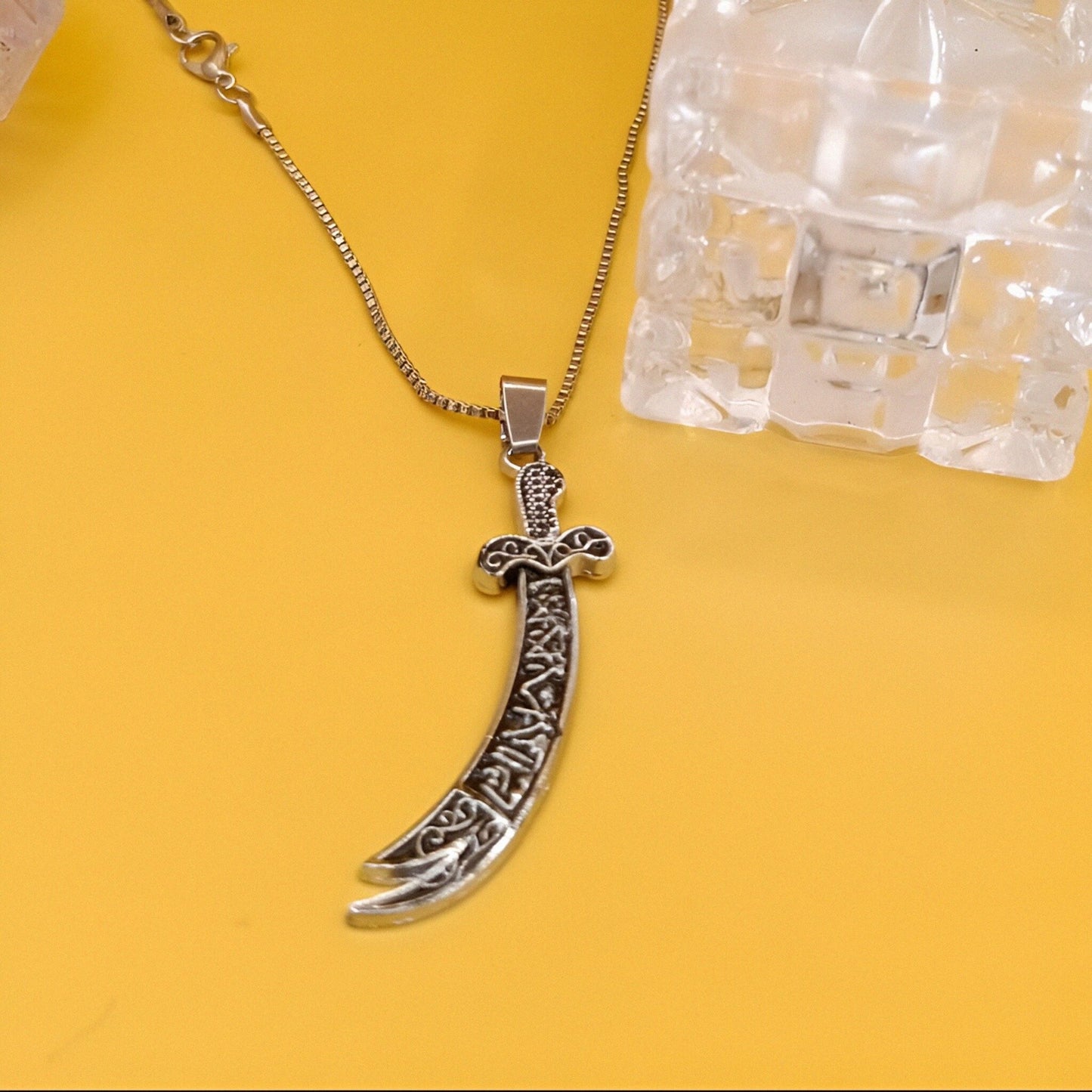 Stainless Steel Zulifqar Locket with Chain for Men and Women