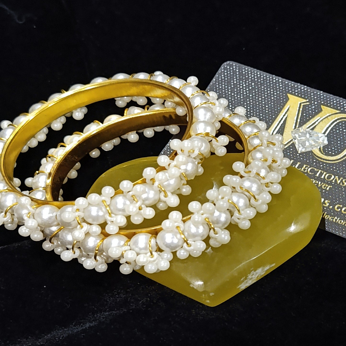 White Moti Golden Kara ( Pair)
