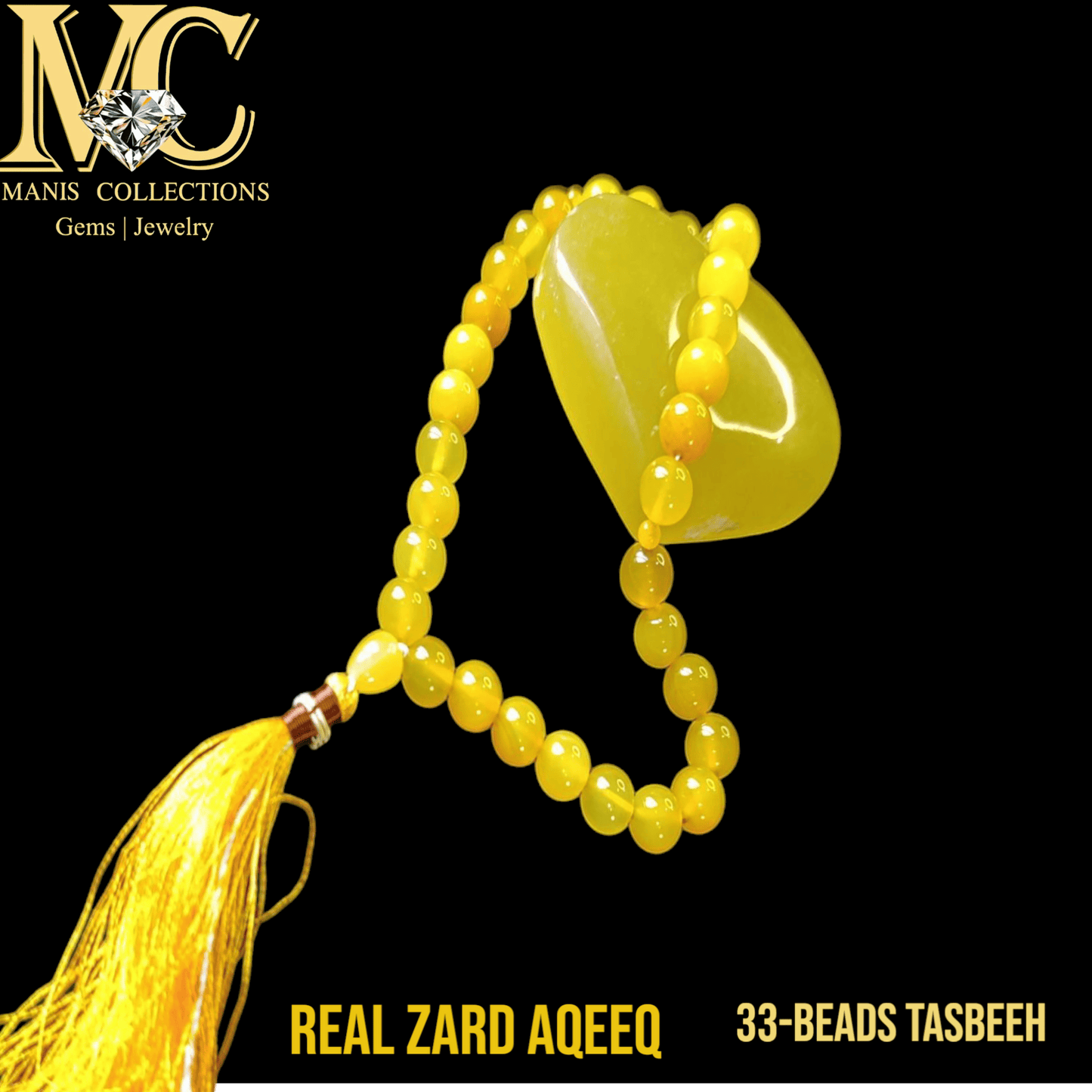 Yellow Agate (Zard Aqeeq) Tasbeeh 33- Beads