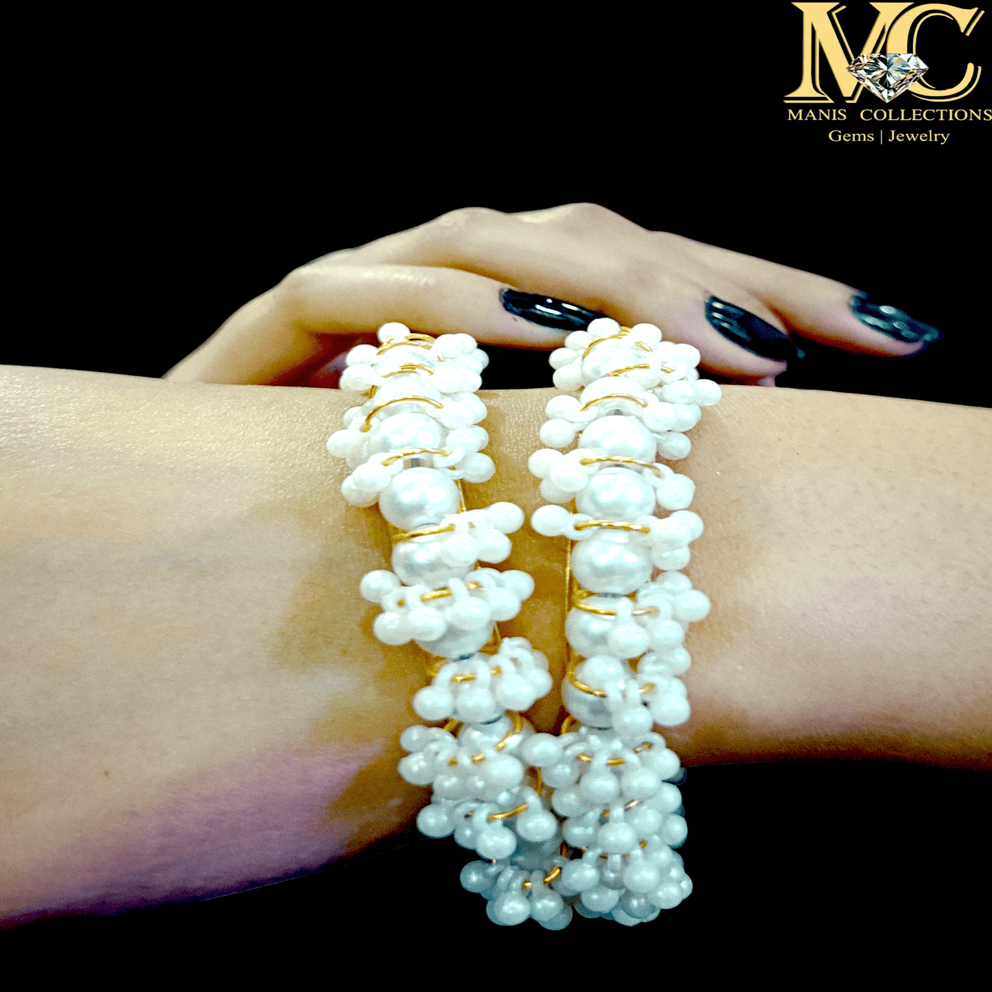 White Moti Golden Kara ( Pair)