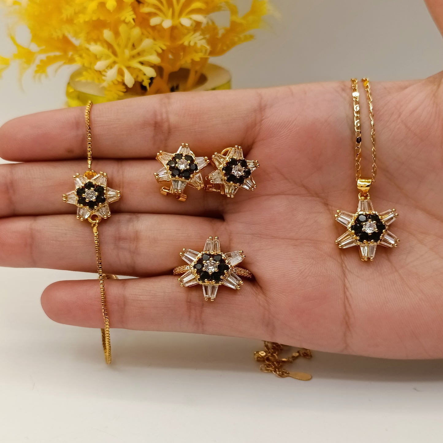 Gold Plated Flower - Zircon Party Set