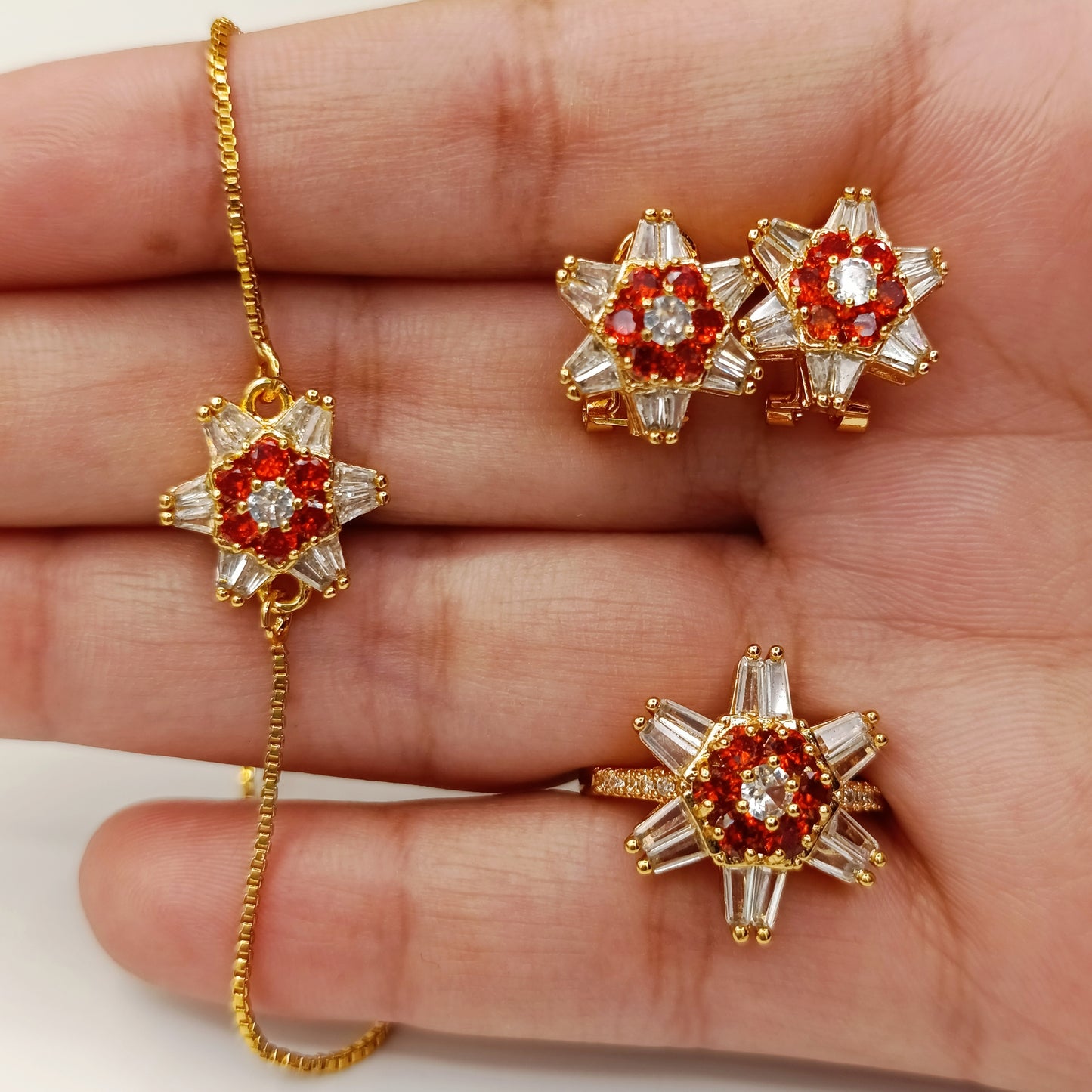 Gold Plated Flower - Zircon Party Set
