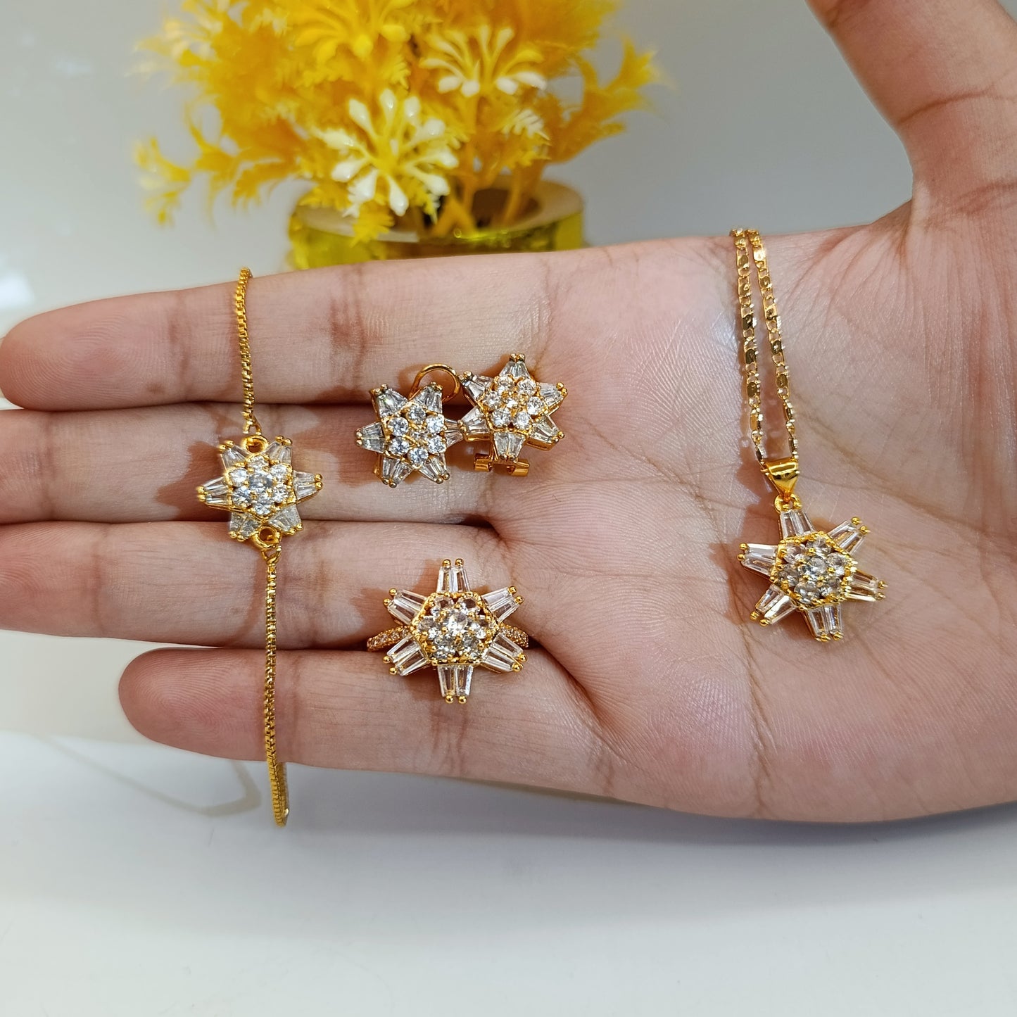 Gold Plated Flower - Zircon Party Set