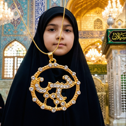 Ya Hussain Round Golden Zircon Locket with Chain