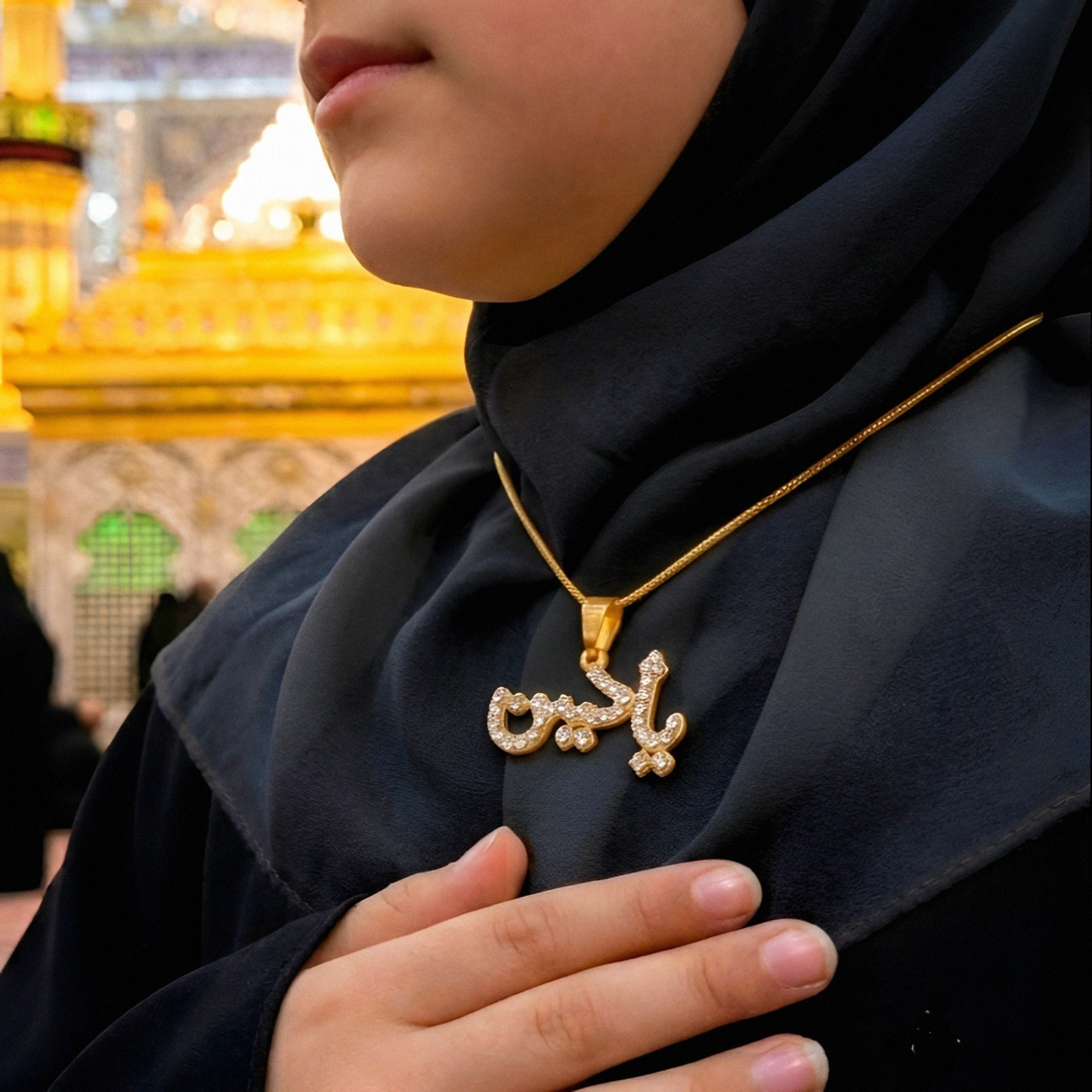 Ya Hussain Golden Zircon Locket with Chain