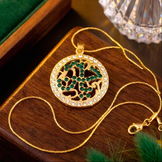 Ya Hussain Round Golden Green Zircon Locket with Chain