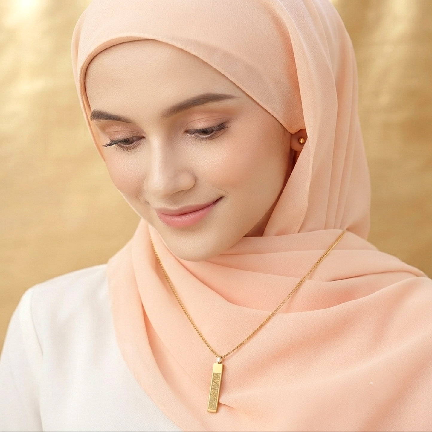 Ayatul Quslrsi Golden Long Square Silver Locket