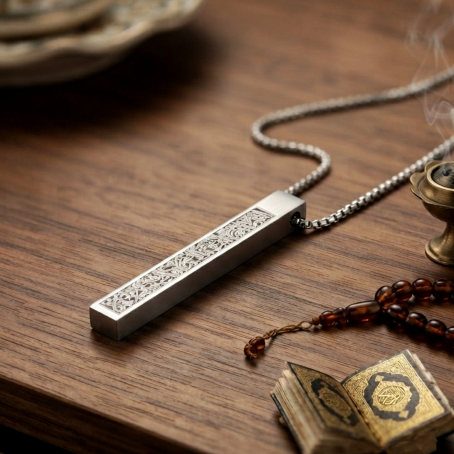 Ayatul Quslrsi Silver Long Square Silver Locket
